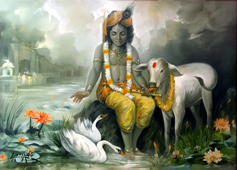 Hindu devotional artwork HIND-64, shown in a lit GRID frame